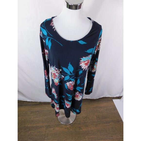 Lildy L-XL Navy Floral Swing Tunic Long Sleeve Boho Witch - Picture 2 of 11